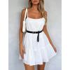 imageFlowy Short Sundress Mini Babydoll Dresses for Women Going Out Tiered Ruffle Beach Spaghetti Strap Swing Dress Cute2 White