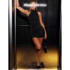 imageHalter Mock Neck Bodycon Mini Dresses for Women Going Out Dress Summer Short Club Cocktail Party Dress with ScarfBlack