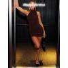 imageHalter Mock Neck Bodycon Mini Dresses for Women Going Out Dress Summer Short Club Cocktail Party Dress with ScarfBrown