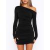imageLong Sleeve Bodycon Off The Shoulder Dresses for Women Casual Fall Going Out Club Party Short Mini Dress Cute RuchedBlack