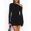 imageLong Sleeve Bodycon Off The Shoulder Dresses for Women Casual Fall Going Out Club Party Short Mini Dress Cute RuchedBlack