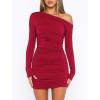 imageLong Sleeve Bodycon Off The Shoulder Dresses for Women Casual Fall Going Out Club Party Short Mini Dress Cute RuchedBurgundy Red