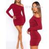 imageLong Sleeve Bodycon Off The Shoulder Dresses for Women Casual Fall Going Out Club Party Short Mini Dress Cute RuchedBurgundy Red
