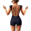 imageBackless Rompers for Women Sexy Bodycon Jumpsuit One Piece Bodysuit Unitard Playsuit Party Club Short Jumpsuits BlackC1 Ribbed Backless Romper Black