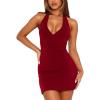 imageBodycon Halter Mini Dresses for Women Going Out Club Dress Backless V Neck Summer Short Dress Cocktail Party DressesBurgundy Red