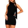 imageHalter Mock Neck Bodycon Mini Dresses for Women Going Out Dress Summer Short Club Cocktail Party Dress with ScarfBlack