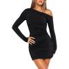 imageLong Sleeve Bodycon Off The Shoulder Dresses for Women Casual Fall Going Out Club Party Short Mini Dress Cute RuchedBlack