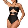imageSexy Cut Out One Piece Swimsuit for Women Tummy Control Halter Swim Suits Beach Bandeau Bikini Swimwear Bathing SuitBlack