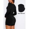 imageLong Sleeve Square Neck Bodycon Mini Dresses for Women Cute Ruched Cocktail Party Club Going Out DressBlack