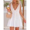 imageWomen Babydoll Mini Dress Going Out Short Sun Dress Sexy V Neck Tiered Ruffle Flowy Swing Vacation Beach DressWhite