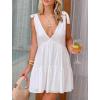 imageWomen Babydoll Mini Dress Going Out Short Sun Dress Sexy V Neck Tiered Ruffle Flowy Swing Vacation Beach DressWhite