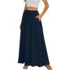 imageTapata Womens Extra Long Maxi Skirts for TallPetite with Pockets Pleated ALine Summer Flowy Skirt Casual Beach WearNavy Blue