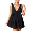 imageWomen Babydoll Mini Dress Going Out Short Sun Dress Sexy V Neck Tiered Ruffle Flowy Swing Vacation Beach DressBlack