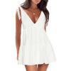 imageWomen Babydoll Mini Dress Going Out Short Sun Dress Sexy V Neck Tiered Ruffle Flowy Swing Vacation Beach DressWhite