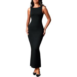 imageBoat Neck Bodycon Maxi Dresses for Women Sleeveless Summer Casual Cocktail Party Club Rave Going Out Long DressBlack