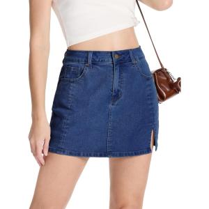 imageTapata Skorts Skirts for Women High Waisted Denim Mini Casual Stretchy Jean Skirt Slit with ShortsDark Blue
