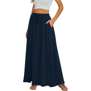imageTapata Womens Extra Long Maxi Skirts for TallPetite with Pockets Pleated ALine Summer Flowy Skirt Casual Beach WearNavy Blue