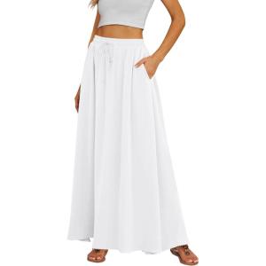 imageTapata Womens Extra Long Maxi Skirts for TallPetite with Pockets Pleated ALine Summer Flowy Skirt Casual Beach WearWhite