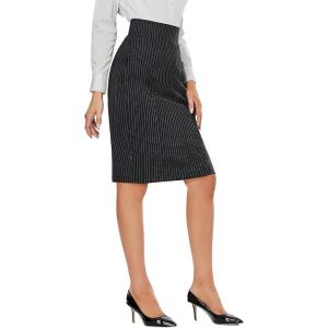 imageTapata Womens Pencil Skirts Stretch Office Work Skirt Knee Length High Waist Midi Ponte Bodycon for Business CasualKnee Length  Black  Pinstripe