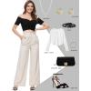 imageTapata Women Wide Leg Pants High Waisted Dress Trousers Casual Elastic Pockets Business Work SlacksPlaid Beige