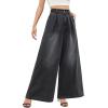 imageTapata Womens 24quot27quot30quot33quot Inseam Wide Leg Jeans Petite Elastic Waist Baggy Denim Pants Long Palazzo TrousersBlack