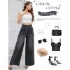 imageTapata Womens 24quot27quot30quot33quot Inseam Wide Leg Jeans Petite Elastic Waist Baggy Denim Pants Long Palazzo TrousersBlack