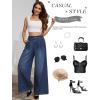 imageTapata Womens 24quot27quot30quot33quot Inseam Wide Leg Jeans Petite Elastic Waist Baggy Denim Pants Long Palazzo TrousersDark Blue