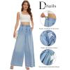 imageTapata Womens 24quot27quot30quot33quot Inseam Wide Leg Jeans Petite Elastic Waist Baggy Denim Pants Long Palazzo TrousersLight Blue