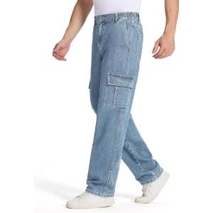 imageTapata Mens Relaxed Fit Cargo Jeans Elastic Waist 6 Pockets Straight Leg Work Utility PantsLight Blue