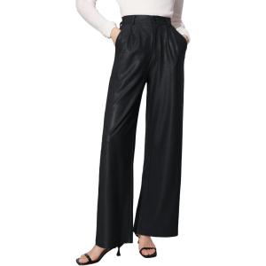 imageTapata Women Wide Leg Pants High Waisted Dress Trousers Casual Elastic Pockets Business Work SlacksBlack  Shiny Faux Leather