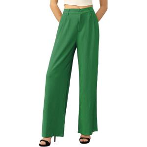 imageTapata Women Wide Leg Pants High Waisted Dress Trousers Casual Elastic Pockets Business Work SlacksGreen  Linen Texture