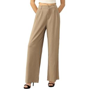 imageTapata Women Wide Leg Pants High Waisted Dress Trousers Casual Elastic Pockets Business Work SlacksKhaki  Linen Texture