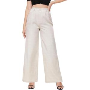 imageTapata Women Wide Leg Pants High Waisted Dress Trousers Casual Elastic Pockets Business Work SlacksPlaid Beige