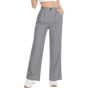imageTapata Women Wide Leg Pants High Waisted Dress Trousers Casual Elastic Pockets Business Work SlacksPlaid Black
