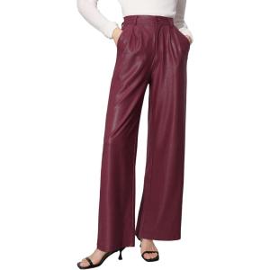 imageTapata Women Wide Leg Pants High Waisted Dress Trousers Casual Elastic Pockets Business Work SlacksRed  Shiny Faux Leather