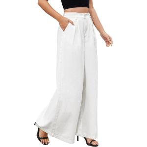 imageTapata Womens 24quot27quot30quot33quot Inseam Wide Leg Jeans Petite Elastic Waist Baggy Denim Pants Long Palazzo TrousersWhite