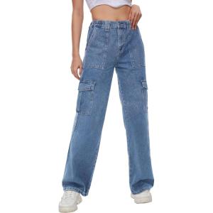 imageTapata Womens 26quot28quot30quot32quot34quot Cargo Jeans Straight Leg Short Petite Regular Tall Denim Relaxed Y2K PantsBlue