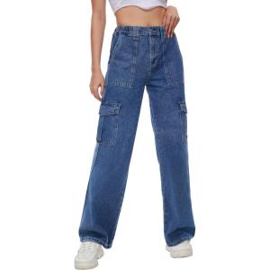 imageTapata Womens 26quot28quot30quot32quot34quot Cargo Jeans Straight Leg Short Petite Regular Tall Denim Relaxed Y2K PantsDeep Blue