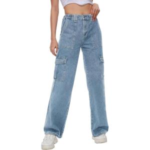 imageTapata Womens 26quot28quot30quot32quot34quot Cargo Jeans Straight Leg Short Petite Regular Tall Denim Relaxed Y2K PantsLight Blue