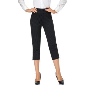 imageTapata Womens Capri Dress Pants 19quot205quot Stretch HighWaist Crop Office Work Pants Summer Casual Capris Slacks YogaBlack  Pinstripe