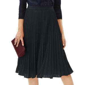 imageTapata Womens Petite Regular Tall Pleated Chiffon Skirt Midi High Elastic Waist A Line Swing SkirtsBlack