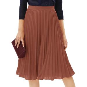 imageTapata Womens Petite Regular Tall Pleated Chiffon Skirt Midi High Elastic Waist A Line Swing SkirtsBrown