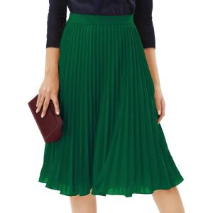 imageTapata Womens Petite Regular Tall Pleated Chiffon Skirt Midi High Elastic Waist A Line Swing SkirtsGreen