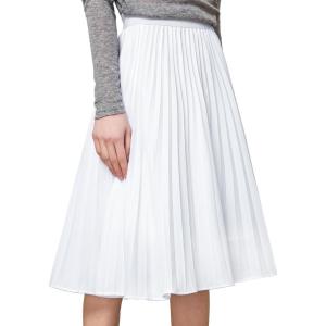 imageTapata Womens Petite Regular Tall Pleated Chiffon Skirt Midi High Elastic Waist A Line Swing SkirtsWhite