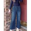 imageTapata Womens 2426 Petite Regular Wide Leg Jeans High Waisted Flare Stretchy Cropped Denim Pants Trendy Baggy PocketsDark Blue