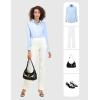 imageTapata Womens Classic ButtonDown Blouse Formal Work Dress Fitted Shirts Collared Long Sleeve Business TopLight Blue