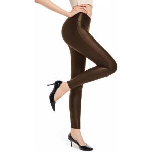 imageTapata Petite Womens 25quot27quot29quot Inseam Faux Leather Leggings High Waisted Pleather Yoga PantsBrown