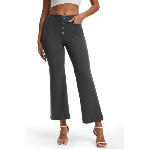 imageTapata Womens 242629 Inseam Cropped Flare Dress Pants Button 4 Pockets Capris Stretchy Work Casual Ankle Pant TrousersDark Grey