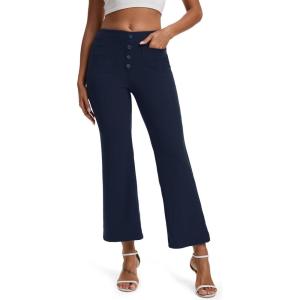 imageTapata Womens 242629 Inseam Cropped Flare Dress Pants Button 4 Pockets Capris Stretchy Work Casual Ankle Pant TrousersNavy Blue