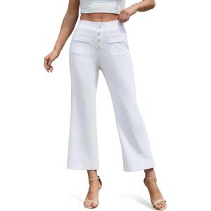 imageTapata Womens 242629 Inseam Cropped Flare Dress Pants Button 4 Pockets Capris Stretchy Work Casual Ankle Pant TrousersWhite